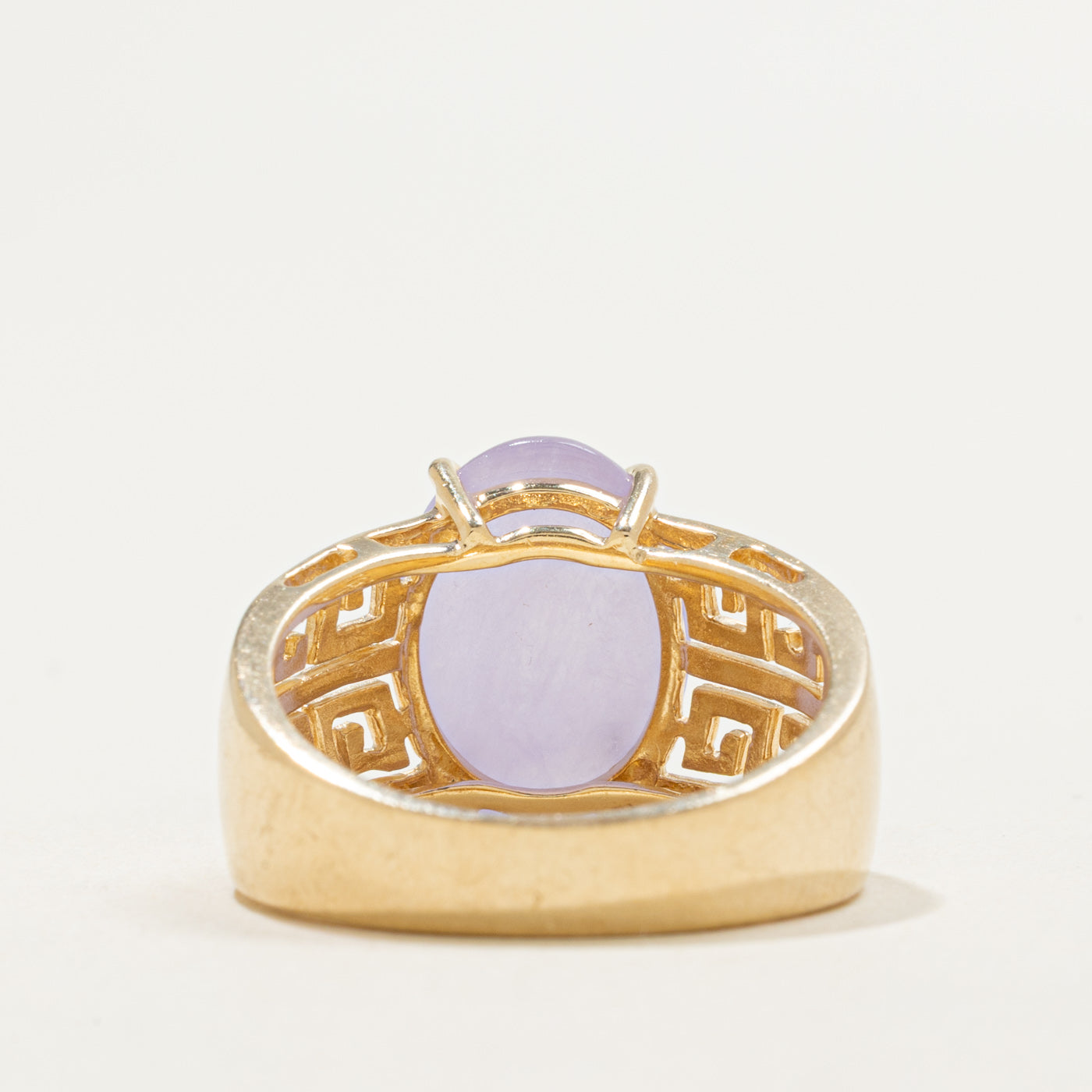 14K Cabochon Lavender Jade Openwork Ring | 5.00ct | SZ 7.0