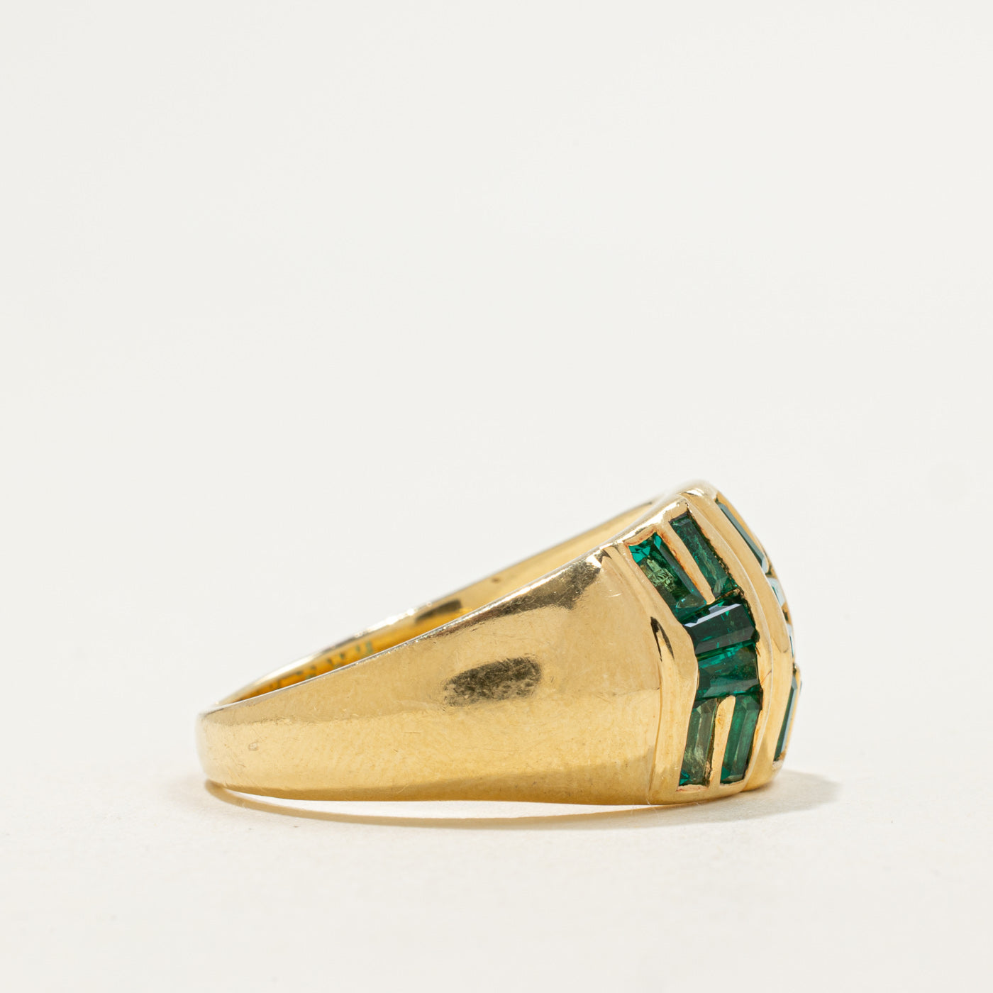18k Baguette Cut Synthetic Emerald Dome Ring | 2.00ctw | SZ 11.0
