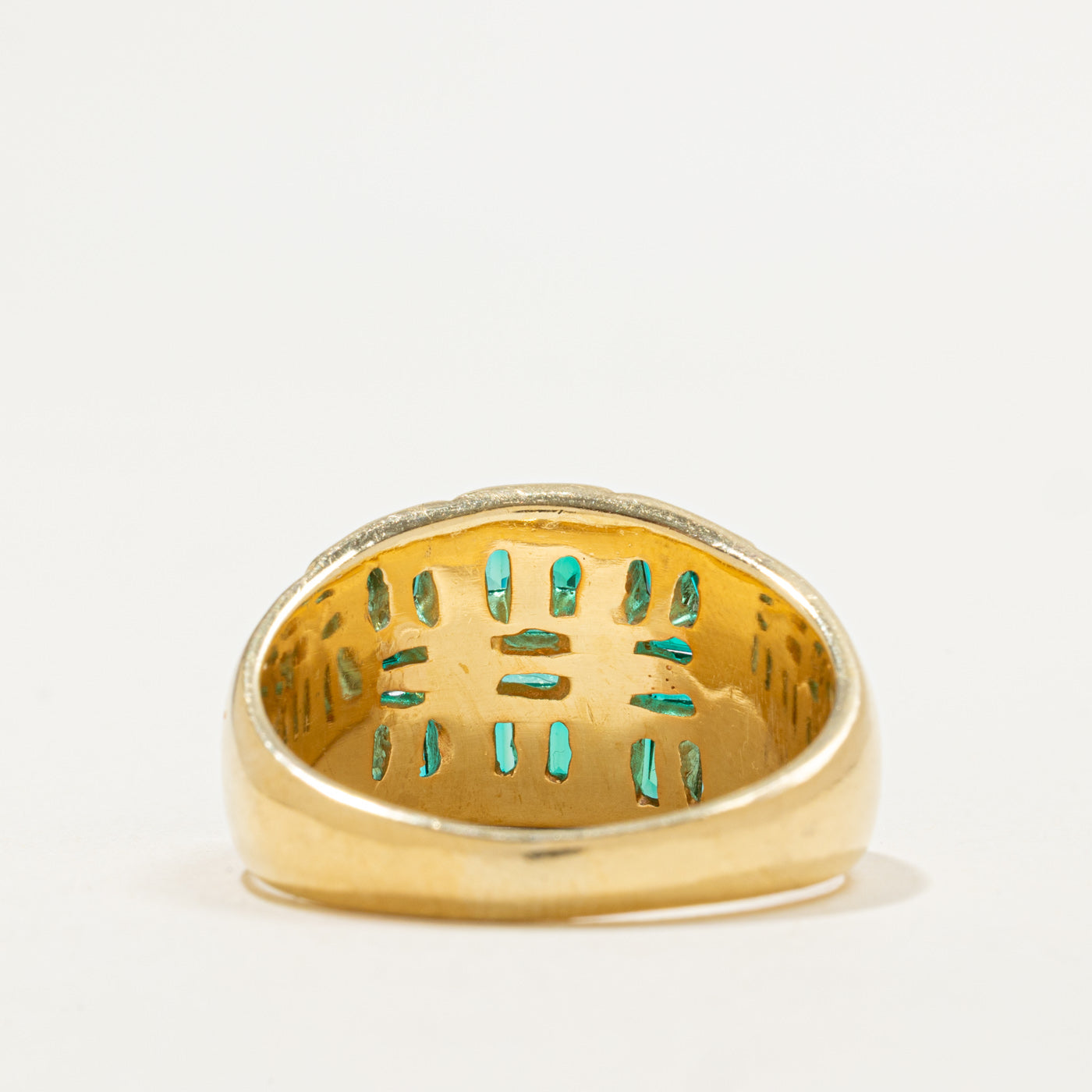 18k Baguette Cut Synthetic Emerald Dome Ring | 2.00ctw | SZ 11.0
