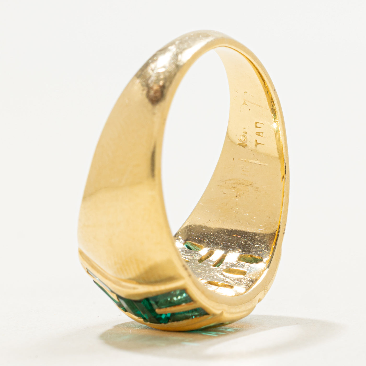 18k Baguette Cut Synthetic Emerald Dome Ring | 2.00ctw | SZ 11.0
