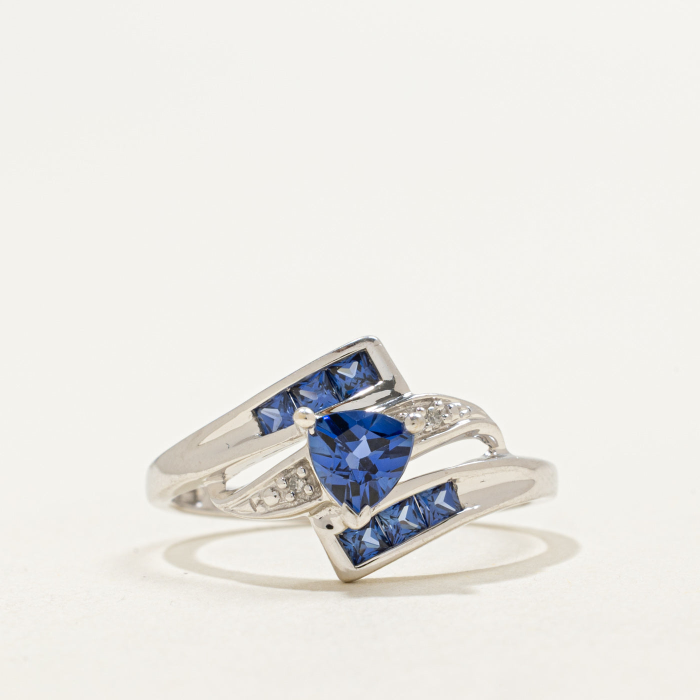 10K Synthetic Sapphire & Natural Diamond Bypass Ring | 0.80ctw, 0.01ctw | SZ 6.5