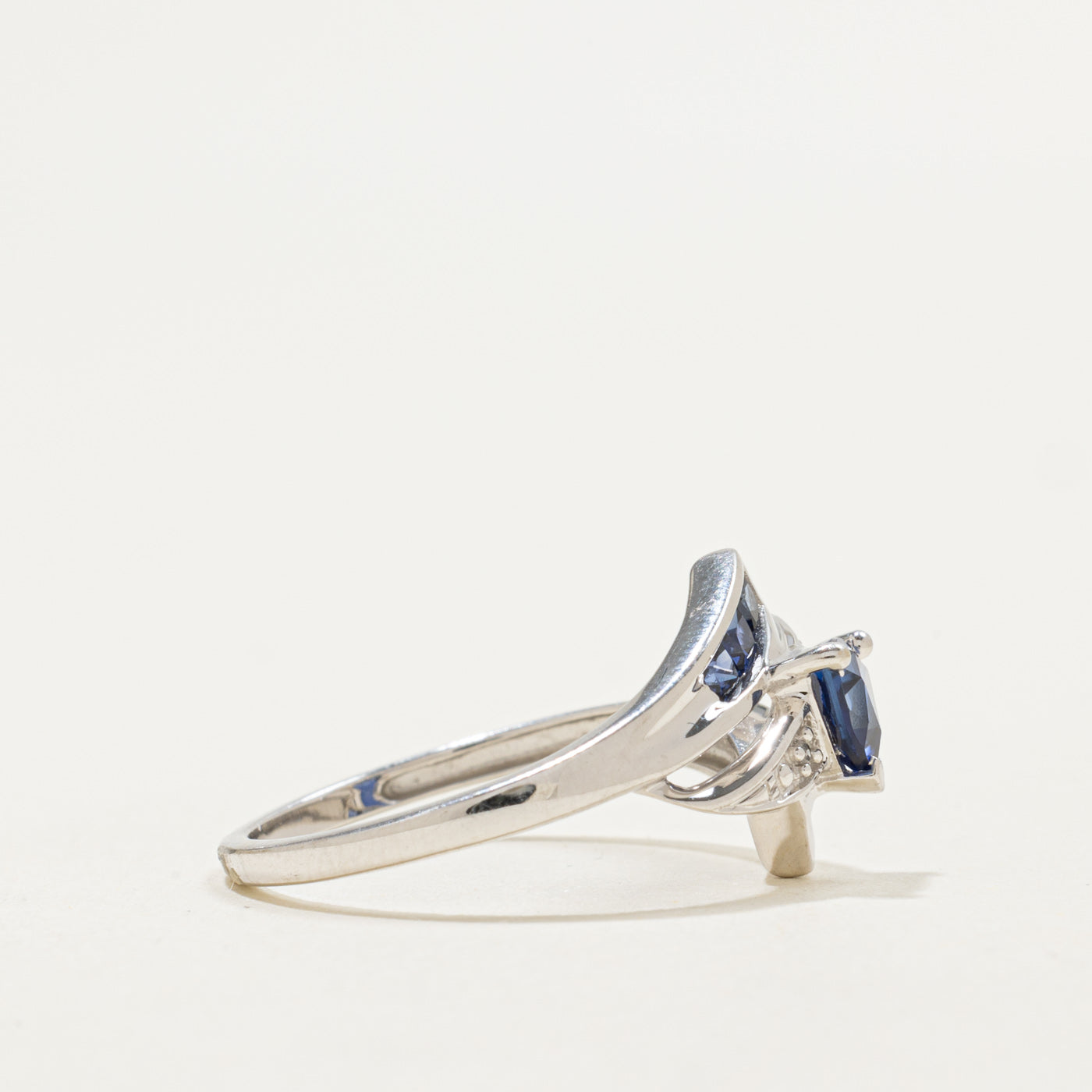 10K Synthetic Sapphire & Natural Diamond Bypass Ring | 0.80ctw, 0.01ctw | SZ 6.5