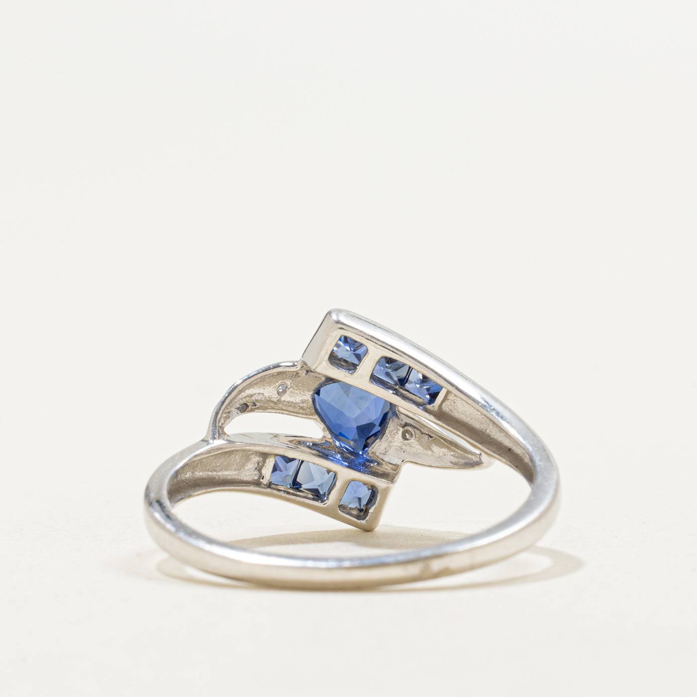 10K Synthetic Sapphire & Natural Diamond Bypass Ring | 0.80ctw, 0.01ctw | SZ 6.5