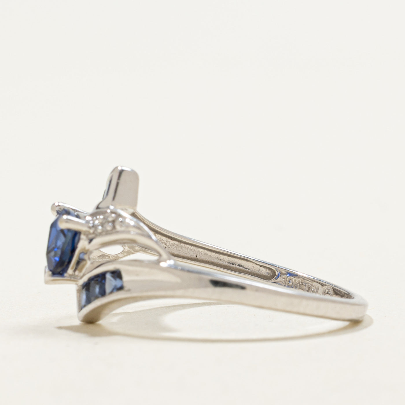 10K Synthetic Sapphire & Natural Diamond Bypass Ring | 0.80ctw, 0.01ctw | SZ 6.5