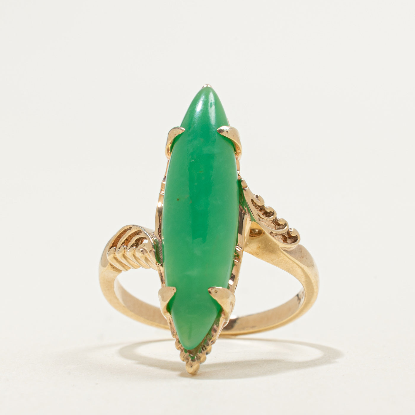 Bague Navette en chrysoprase 10K | 4,50 ct | Taille 6,5