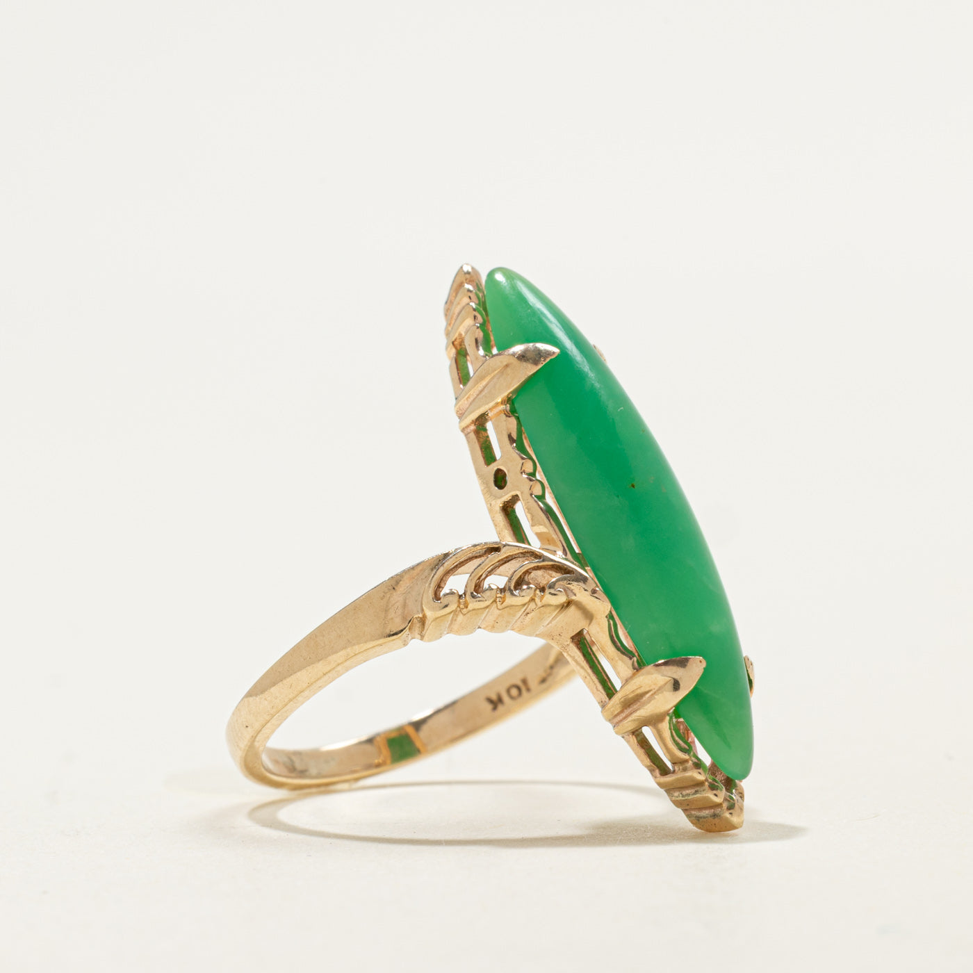 Bague Navette en chrysoprase 10K | 4,50 ct | Taille 6,5