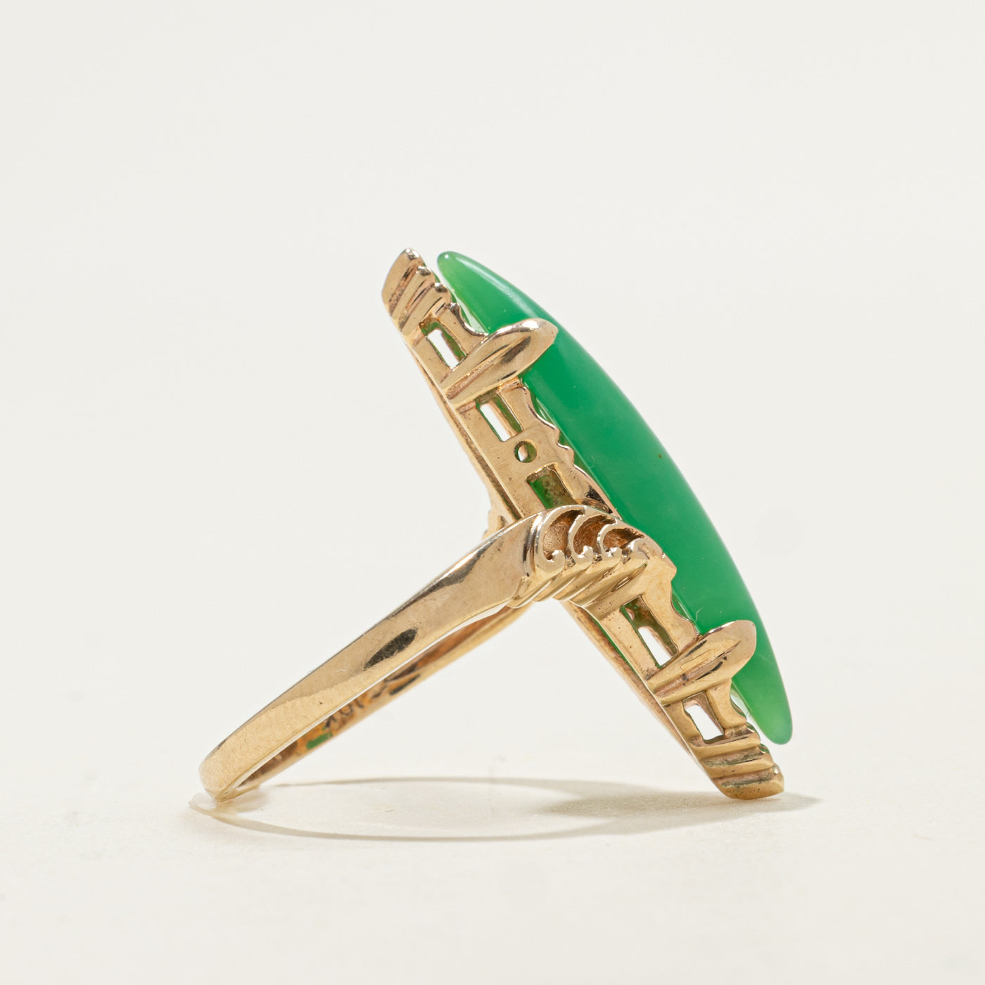 Bague Navette en chrysoprase 10K | 4,50 ct | Taille 6,5