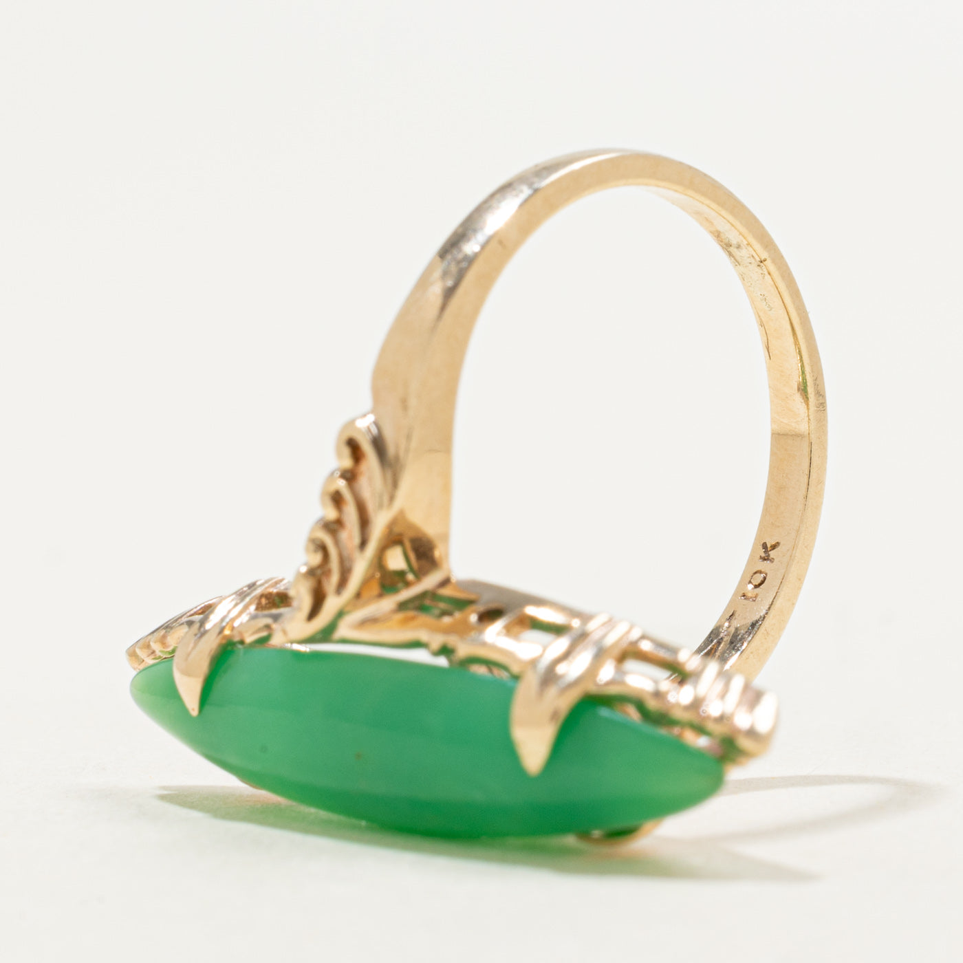 10K Chrysoprase Navette Ring | 4.50ct | SZ 6.5