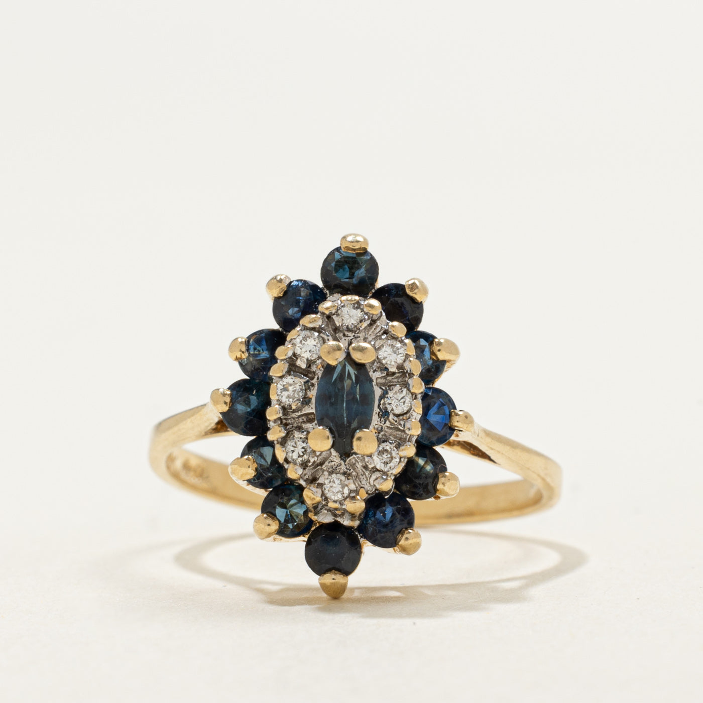 14K Marquise Cut Sapphire & Diamond Petal Cluster Ring | 0.85ctw, 0.08ctw | SZ 6.25
