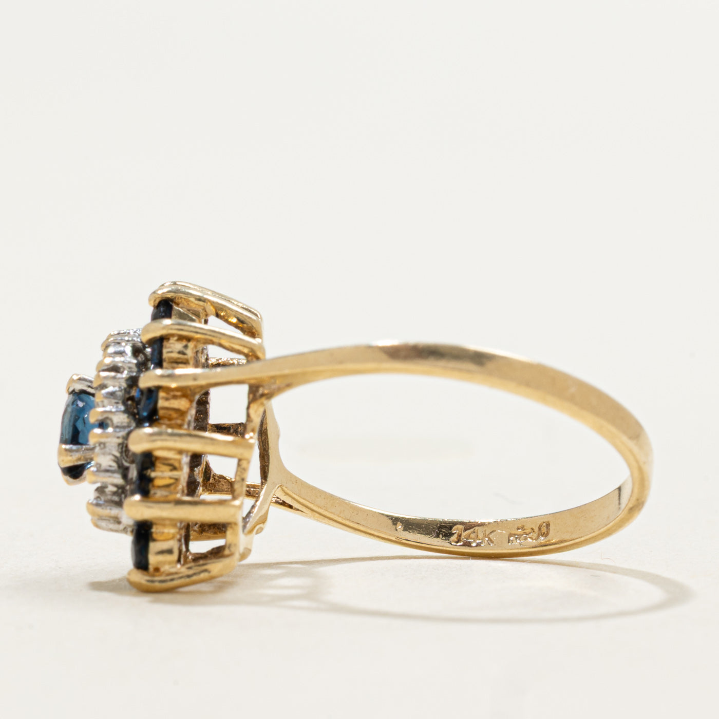 14K Marquise Cut Sapphire & Diamond Petal Cluster Ring | 0.85ctw, 0.08ctw | SZ 6.25