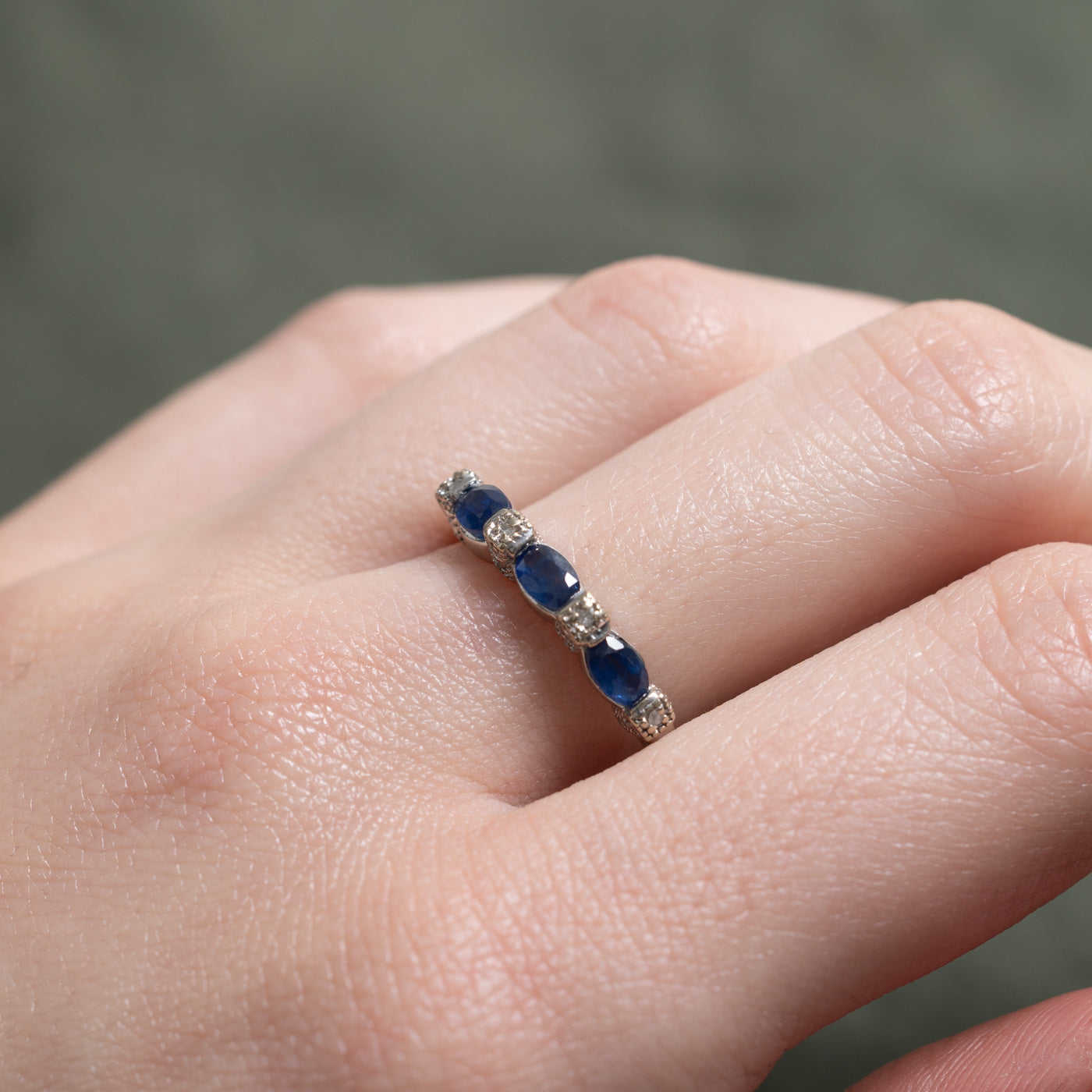 10K Three Stone Sapphire & Diamond Band | 0.75ctw, 0.02ctw | SZ 6.75