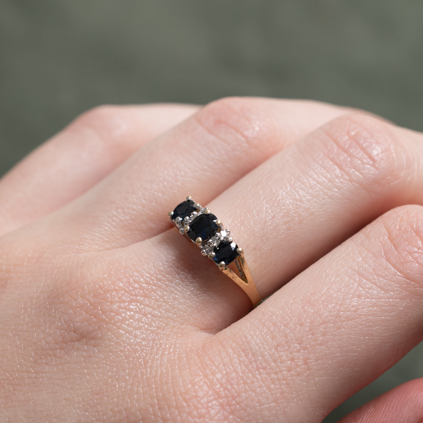 10K Three Stone Sapphire & Diamond Accented Ring | 1.00ctw, 0.04ctw | SZ 7.0