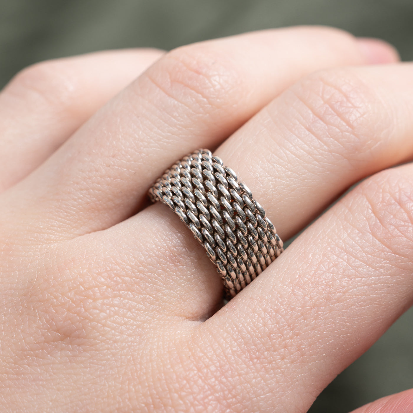'Tiffany & Co' Somerset Mesh Ring in Silver | 10mm | SZ 6.5