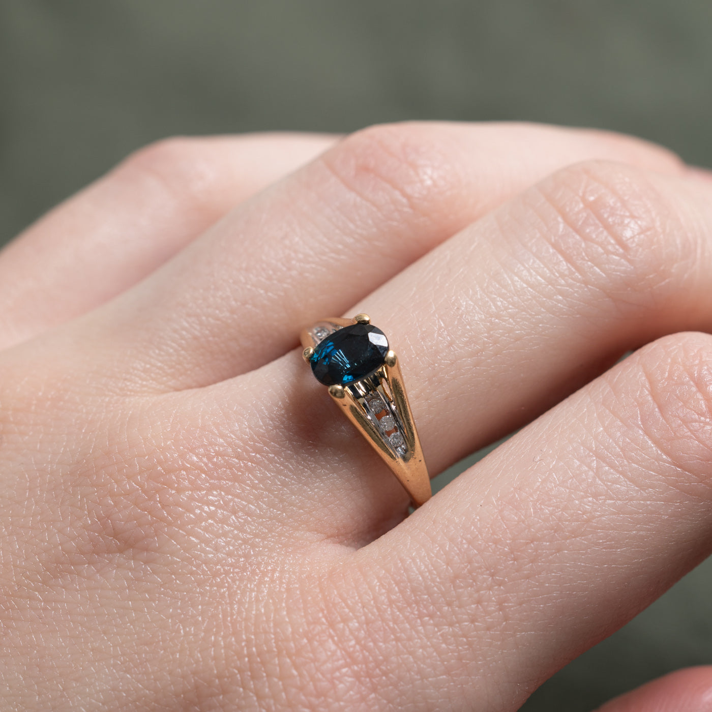 14K Oval Cut Sapphire & Diamond Accented Ring | 1.20ct, 0.03ctw | SZ 6.75