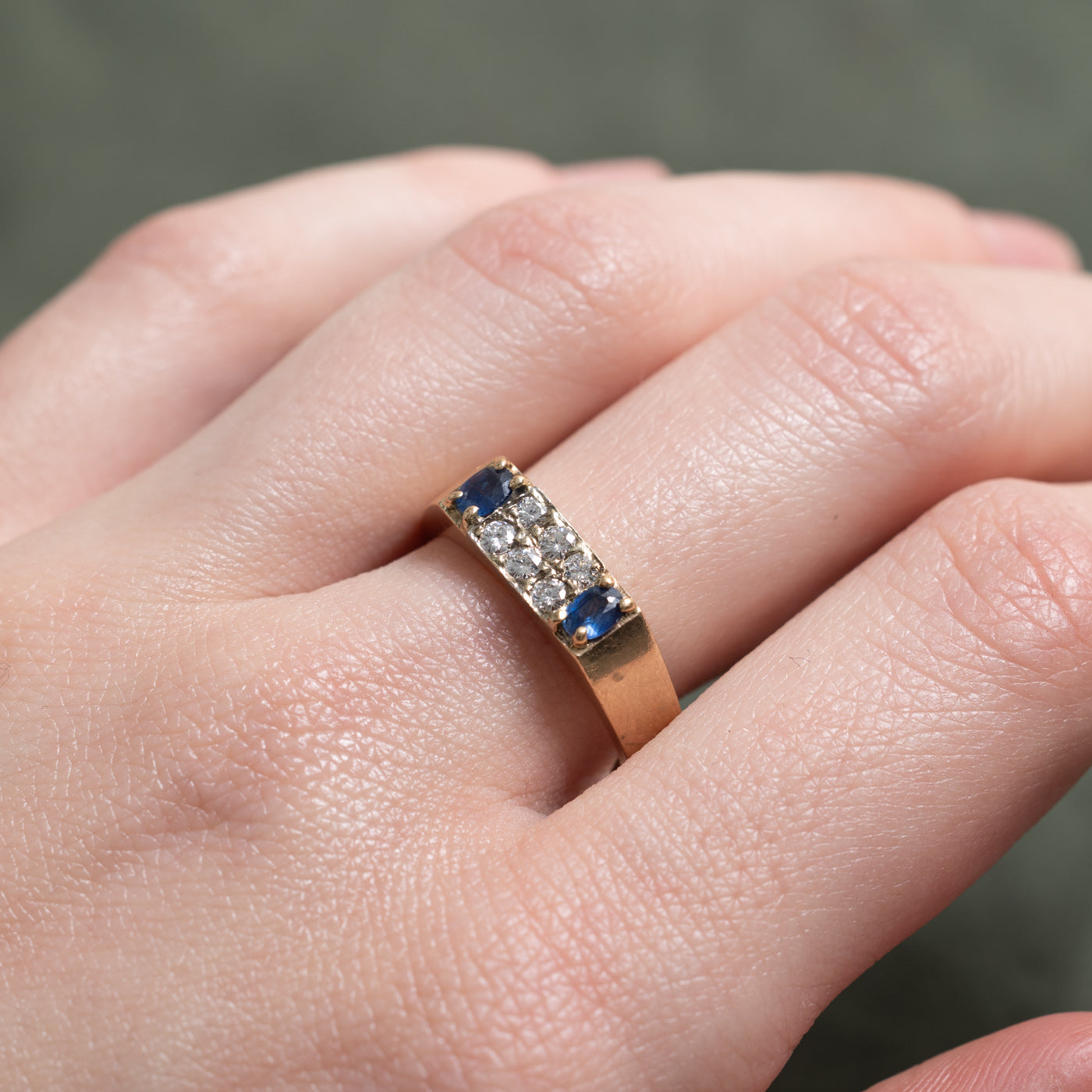 14K Sapphire & Diamond Geometric Band | 0.40ct, 0.27ctw | SZ 7.75