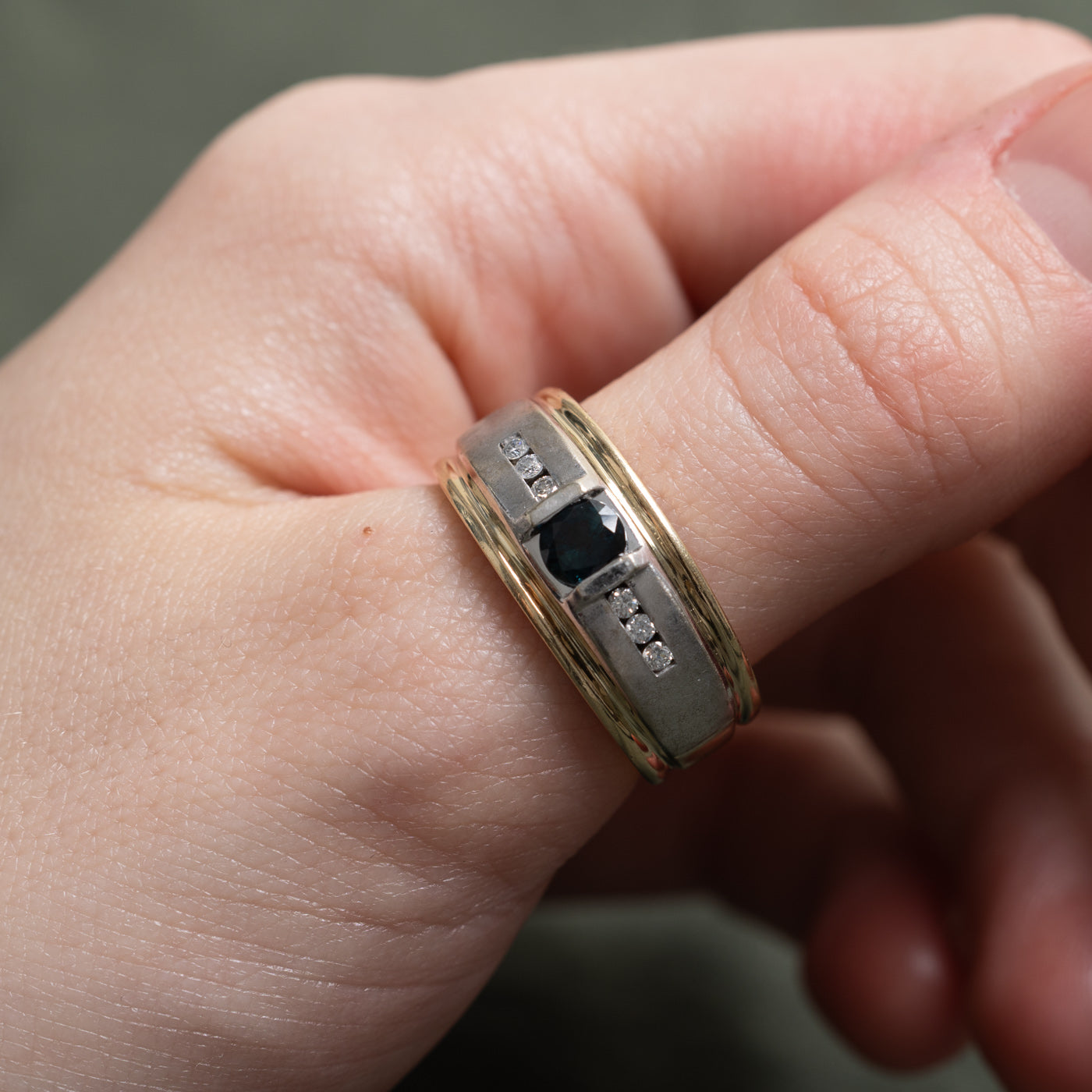 10K Two Tone Gold Sapphire & Diamond Geometric Band | 0.65ct, 0.12ctw | SZ 10.25