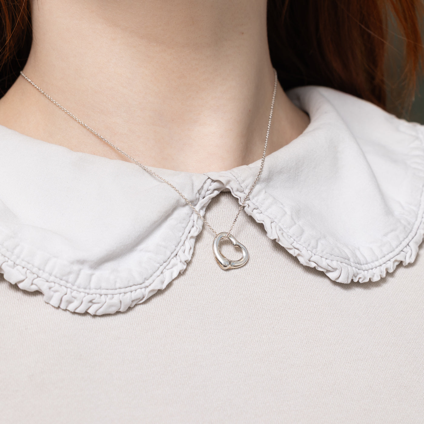 Collier pendentif cœur ouvert Elsa Peretti « Tiffany & Co » en argent | 16 mm | 40,6 cm