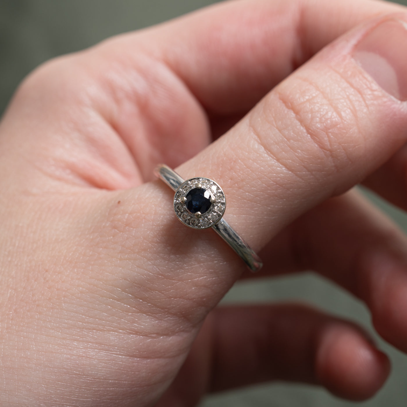 14K Round Cut Sapphire & Diamond Halo Ring | 0.25ct, 0.12ctw | SZ 10.0