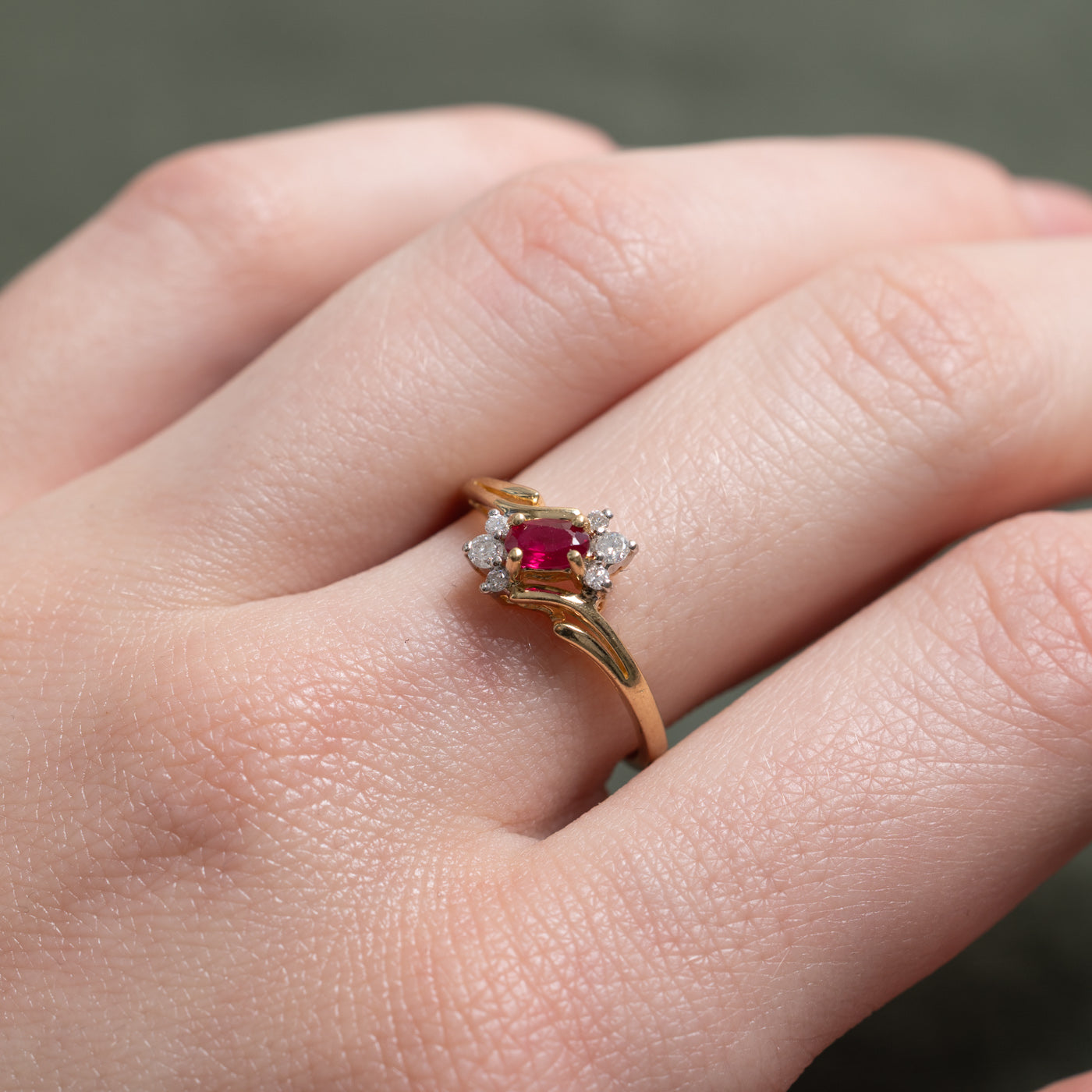 14K Ruby & Diamond Petal Bypass Ring | 0.22ct, 0.10ctw | SZ 6.25