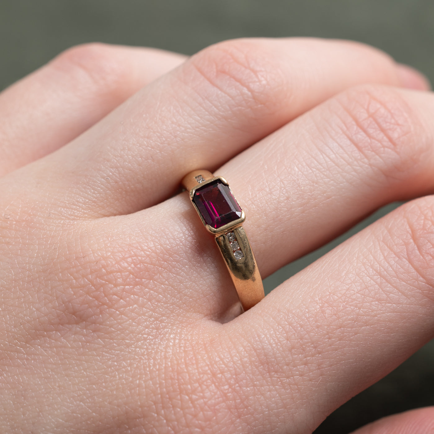 10K East West Garnet & Diamond Ring | 1.10ct, 0.06ctw | SZ 9.0