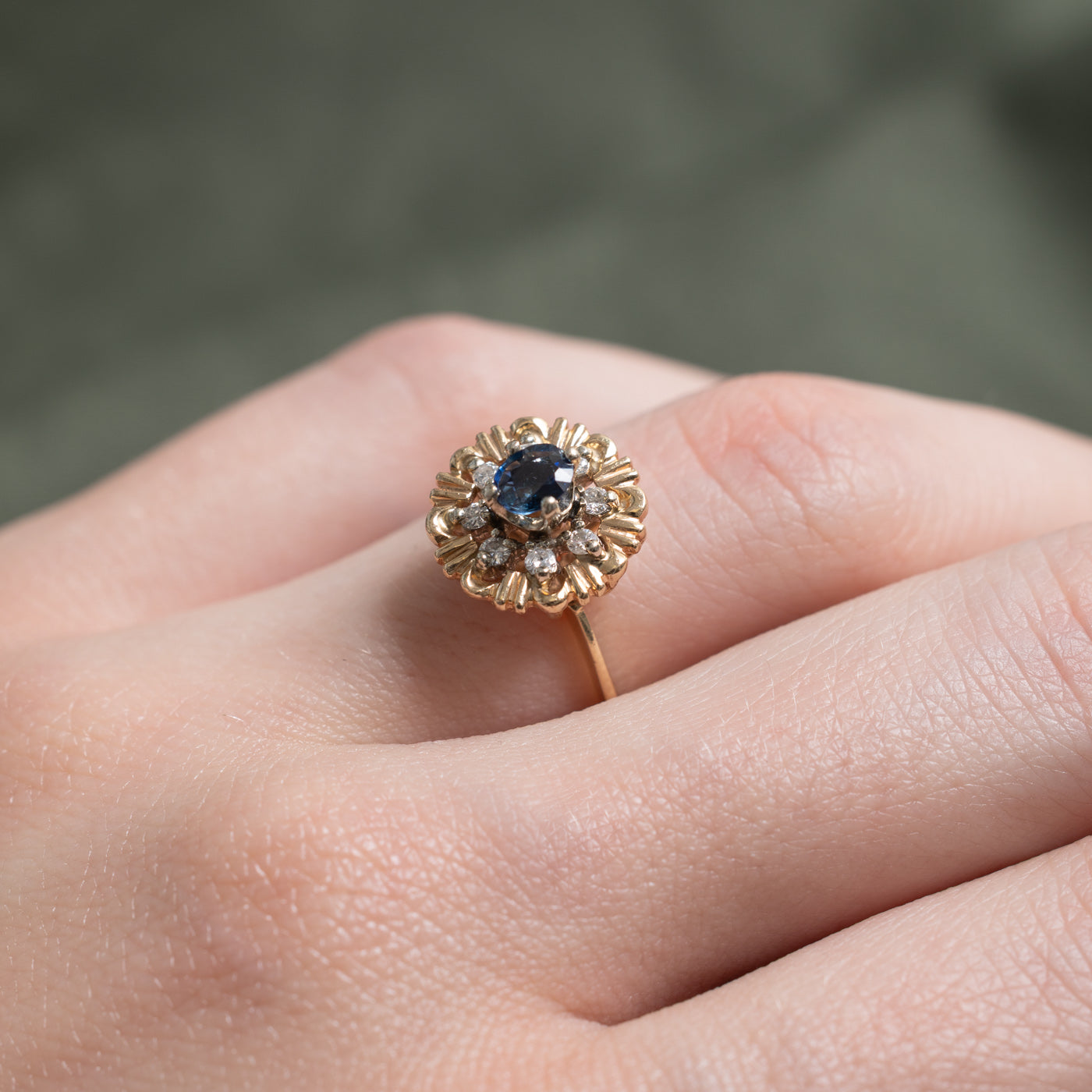 Sapphire & Diamond Petal Halo Flower Ring | 0.23ct, 0.08ctw | SZ 5.0 |