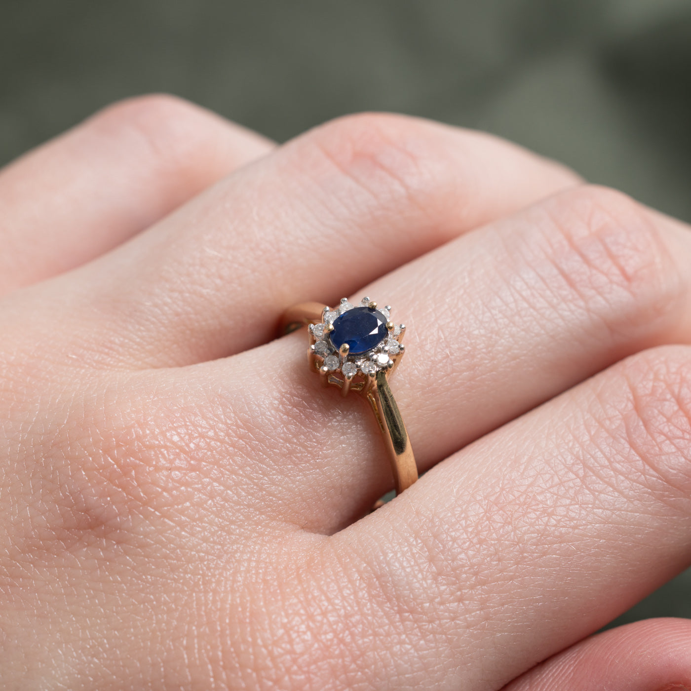 Oval Cut Sapphire & Diamond Petal Halo Ring | 0.41ct, 0.06ctw | SZ 8.25 |