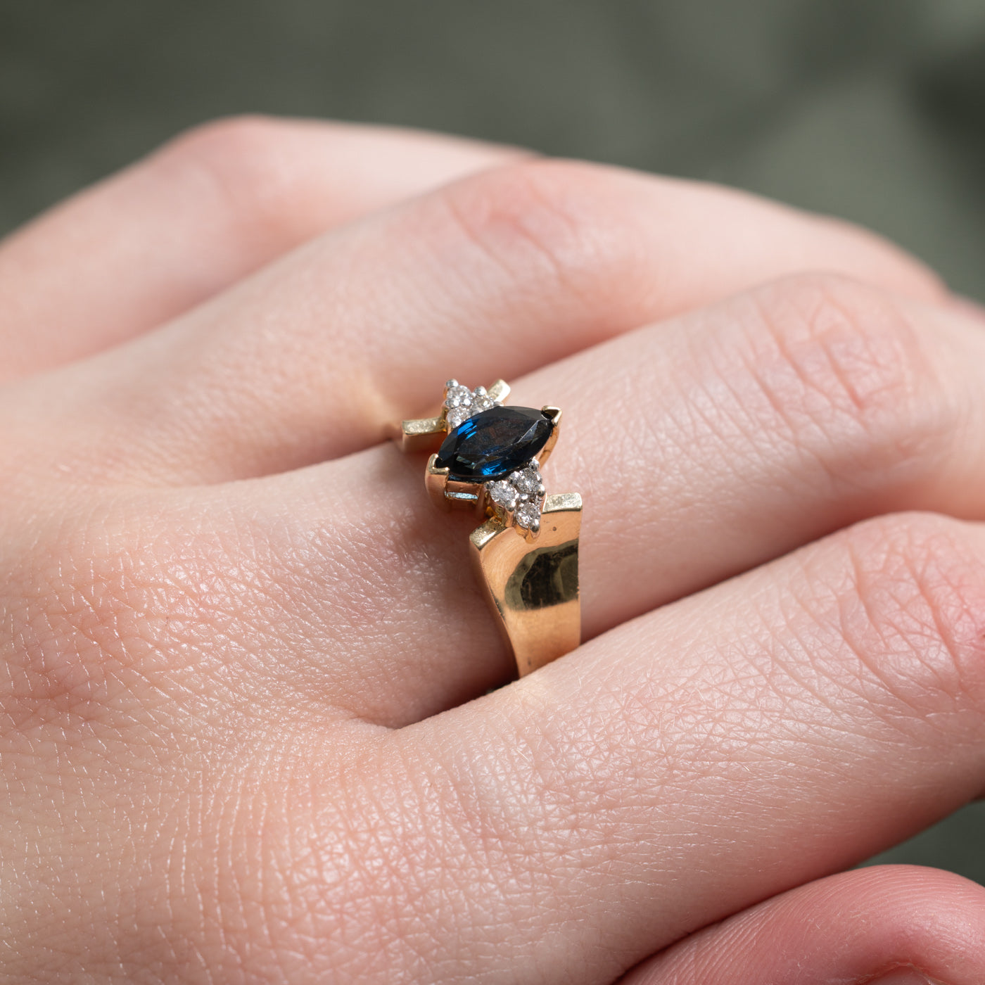 Marquise Cut Sapphire & Diamond Geometric Ring | 0.60ctw, 0.06ctw | SZ 7.0 |