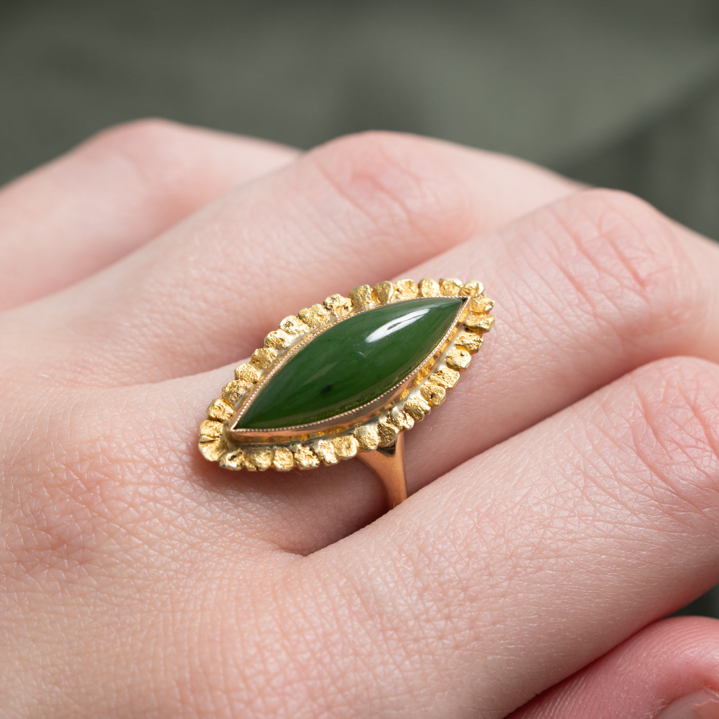 Nephrite Jade Textured Navette Ring | 4.07ct | SZ 6.25 |