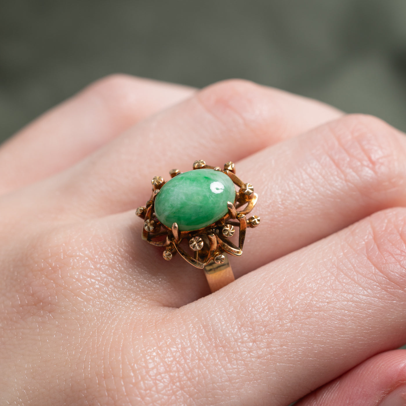 Jade Floral Openwork Cocktail Ring | 3.50ct | SZ 8.25 |