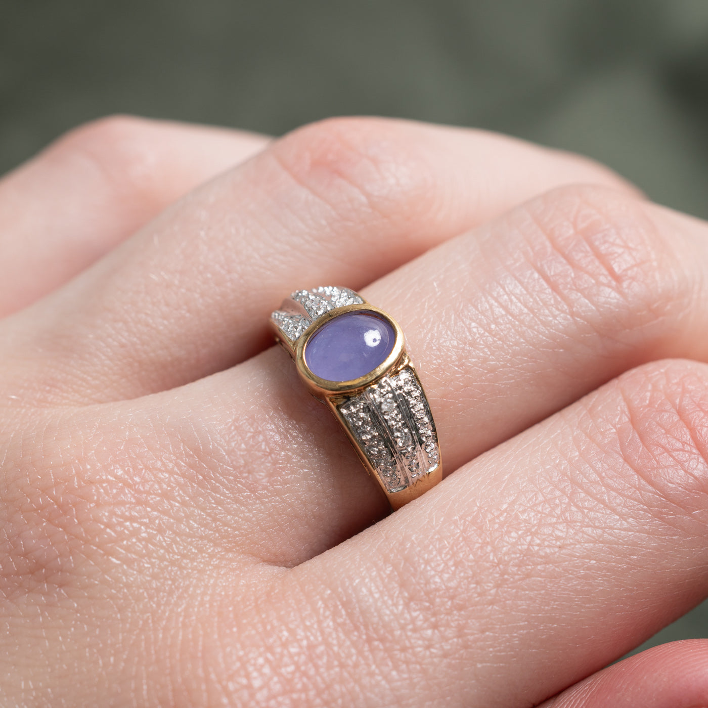 Bezel Set Lavender Jadeite & Diamond Ring | 0.96ct, 0.02ctw | SZ 6.0 |