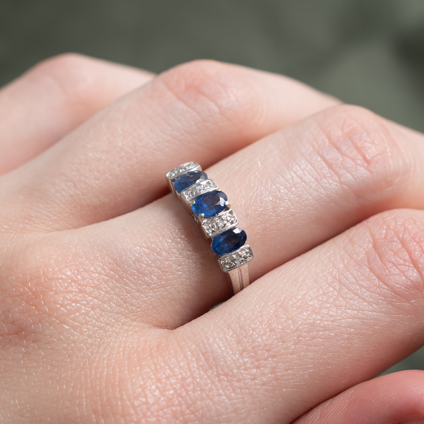 Three Stone Sapphire & Diamond Band | 0.80ctw, 0.02ctw | SZ 6.5 |