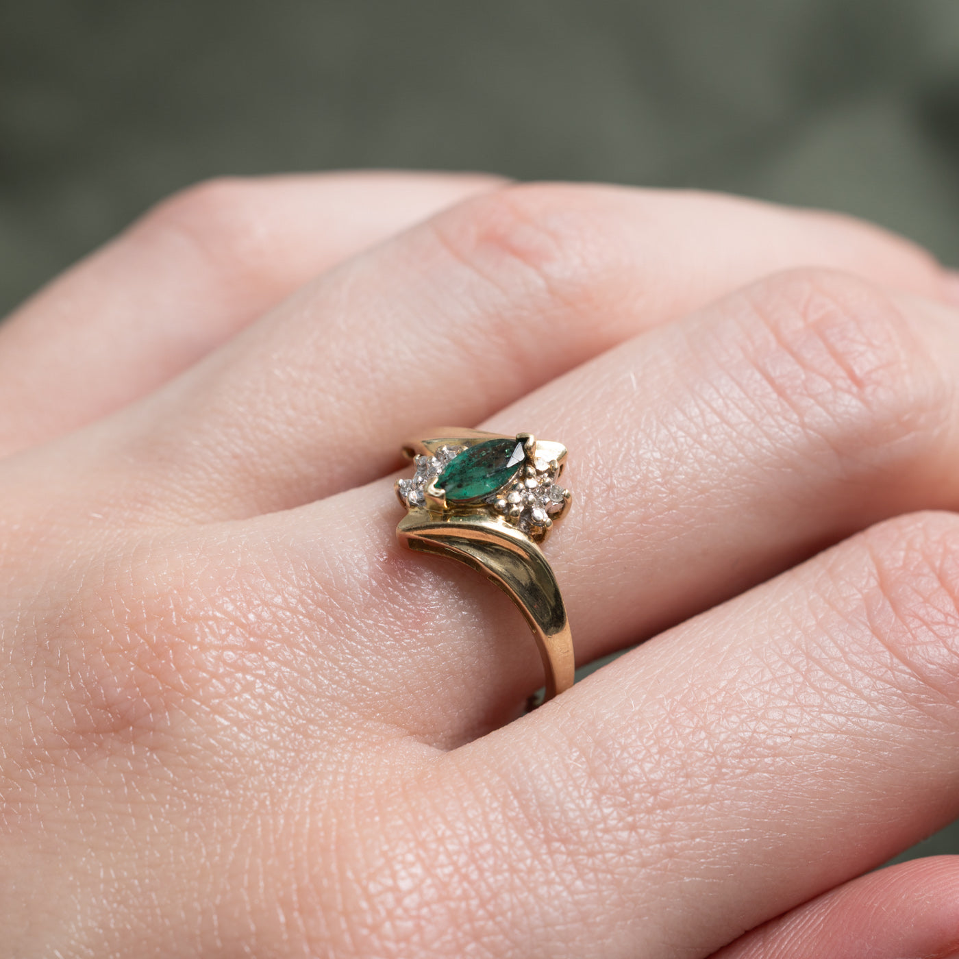 Marquise Cut Emerald & Diamond Bypass Ring | 0.26ct, 0.01ctw | SZ 6.75 |