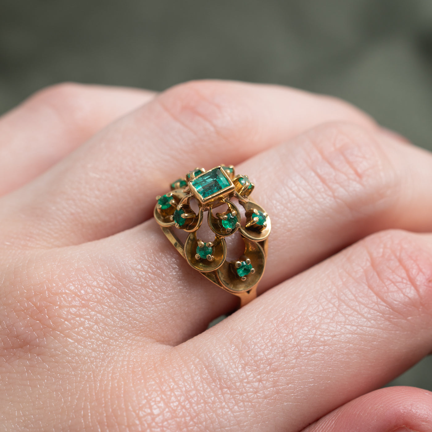 Emerald Cluster Openwork Cocktail Ring | 0.77ctw | SZ 6.5 |