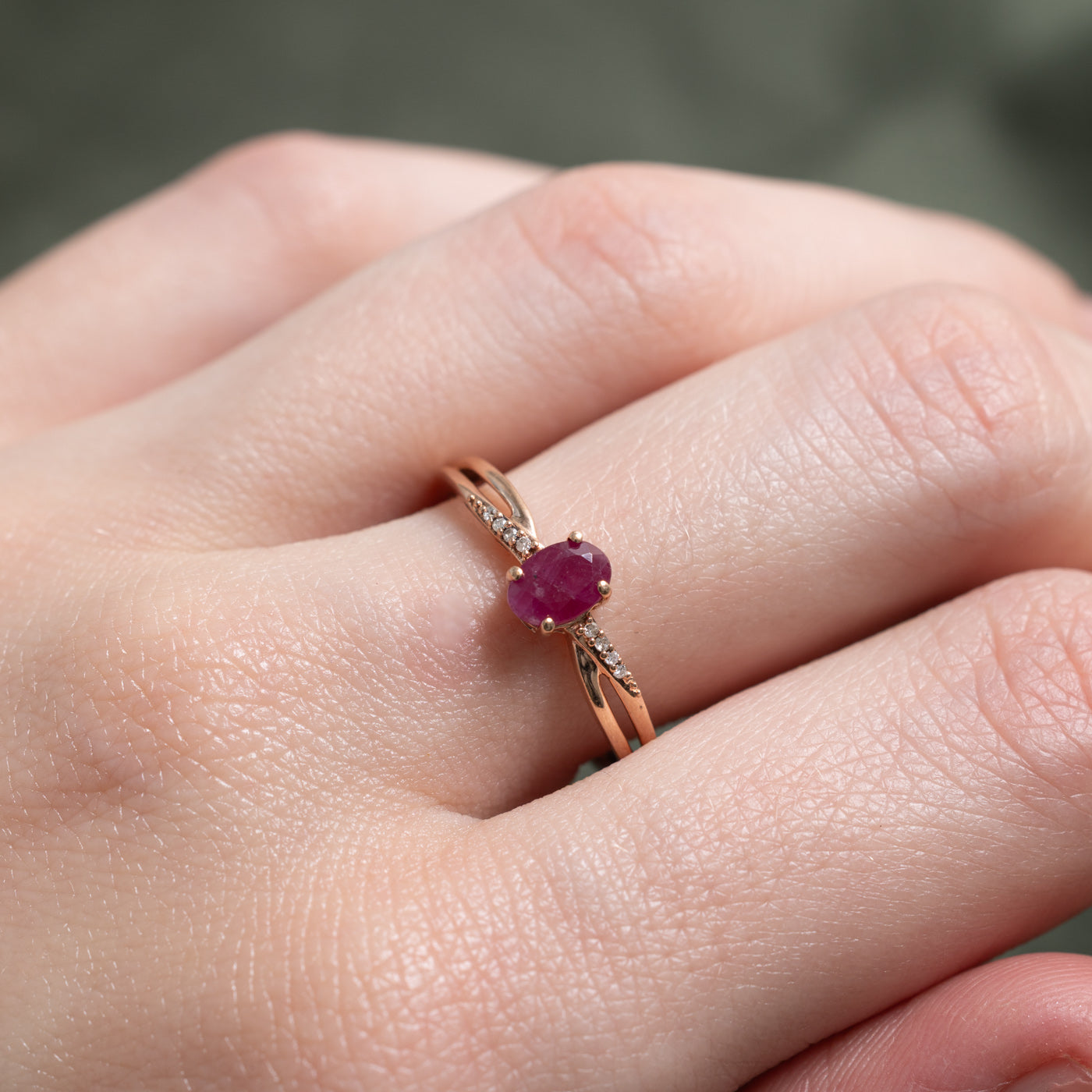 Oval Cut Ruby & Diamond Cross Over Ring | 0.52ct, 0.01ctw | SZ 7.0 |