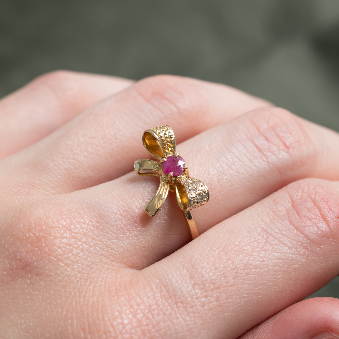 Ruby & Diamond Bow Ring | 0.24ct, 0.02ctw | SZ 6.0 |