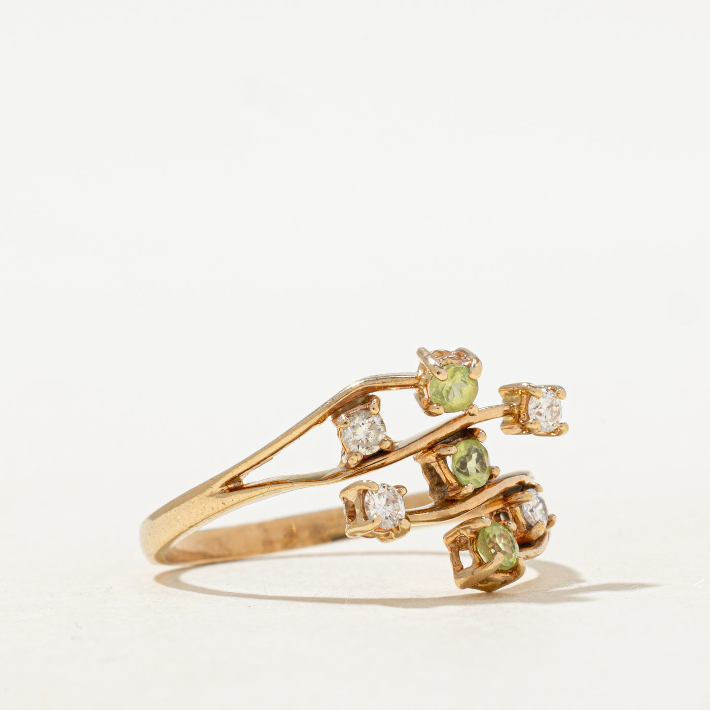 Scattered Peridot & Diamond Bypass Ring | 0.24ctw, 0.15ctw | SZ 8.0 |