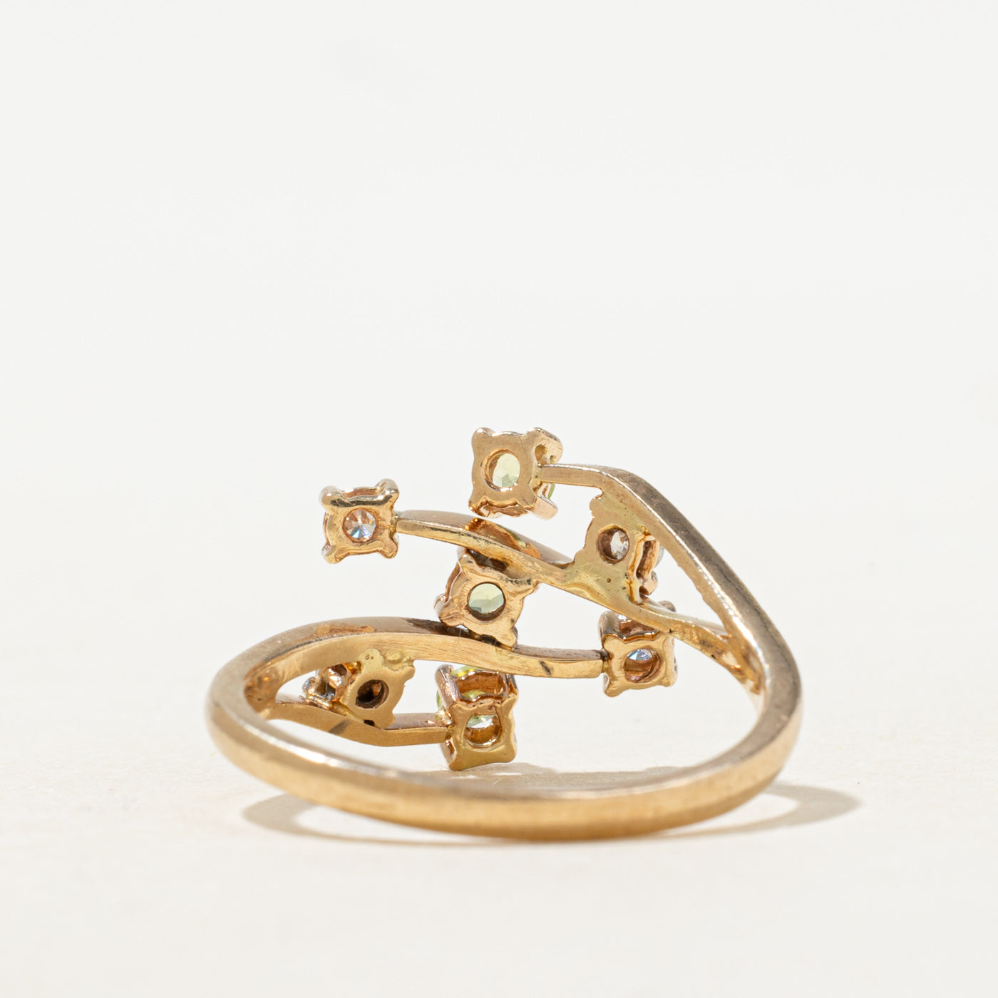 Scattered Peridot & Diamond Bypass Ring | 0.24ctw, 0.15ctw | SZ 8.0 |
