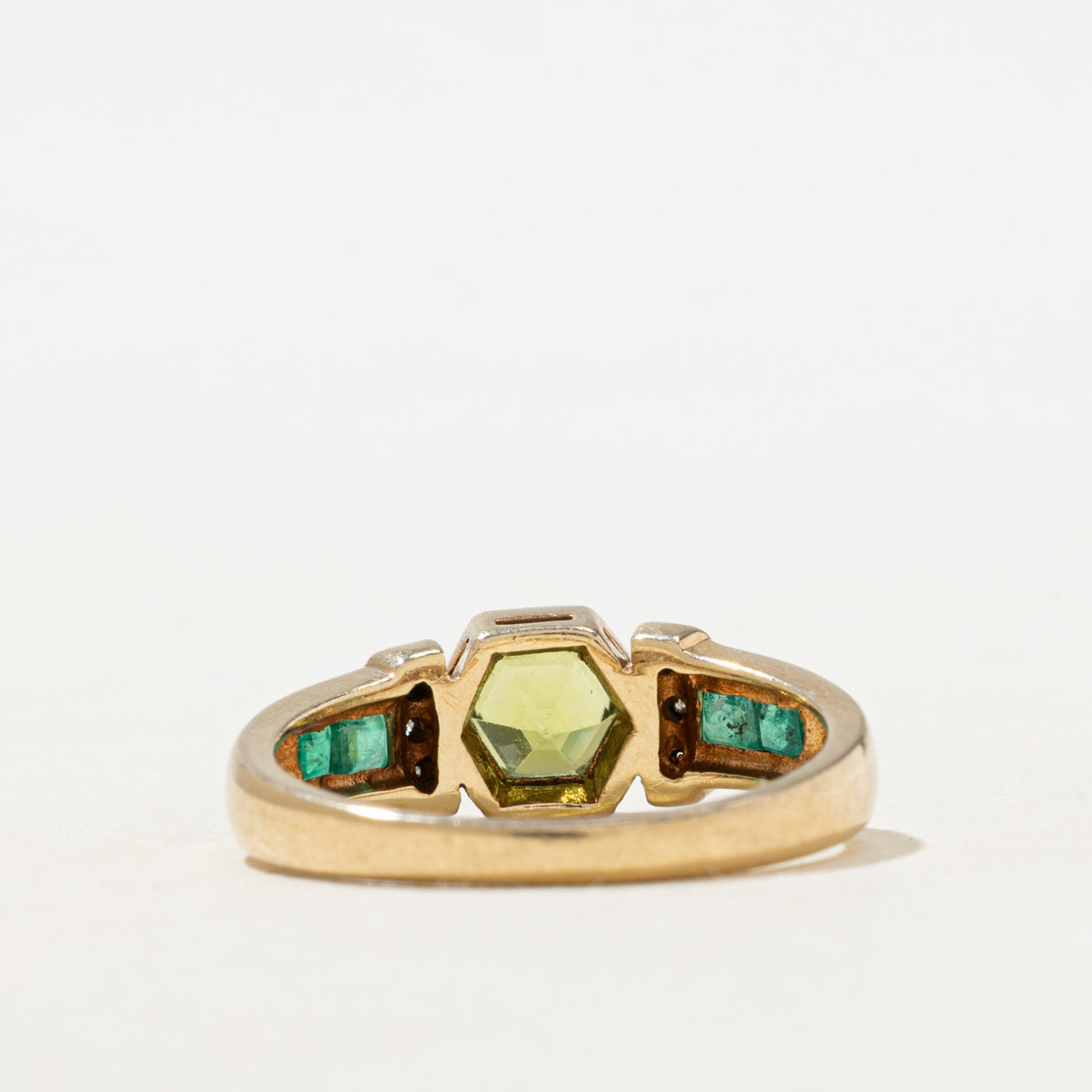 Bezel Set Emerald, Peridot & Diamond Geometric Ring | 0.83ctw, 0.03ctw | SZ 5.75 |
