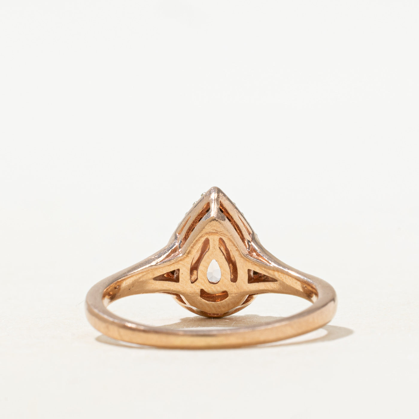 Pear Cut Morganite & Diamond Halo Ring | 0.5ct, 0.05ctw | SZ 6.75 |