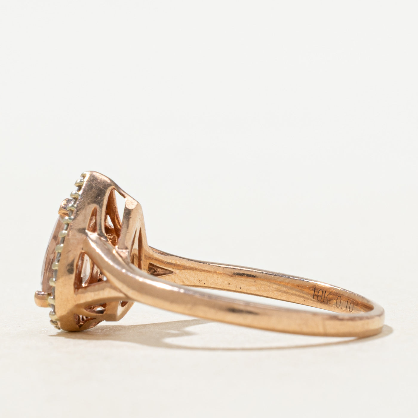 Pear Cut Morganite & Diamond Halo Ring | 0.5ct, 0.05ctw | SZ 6.75 |