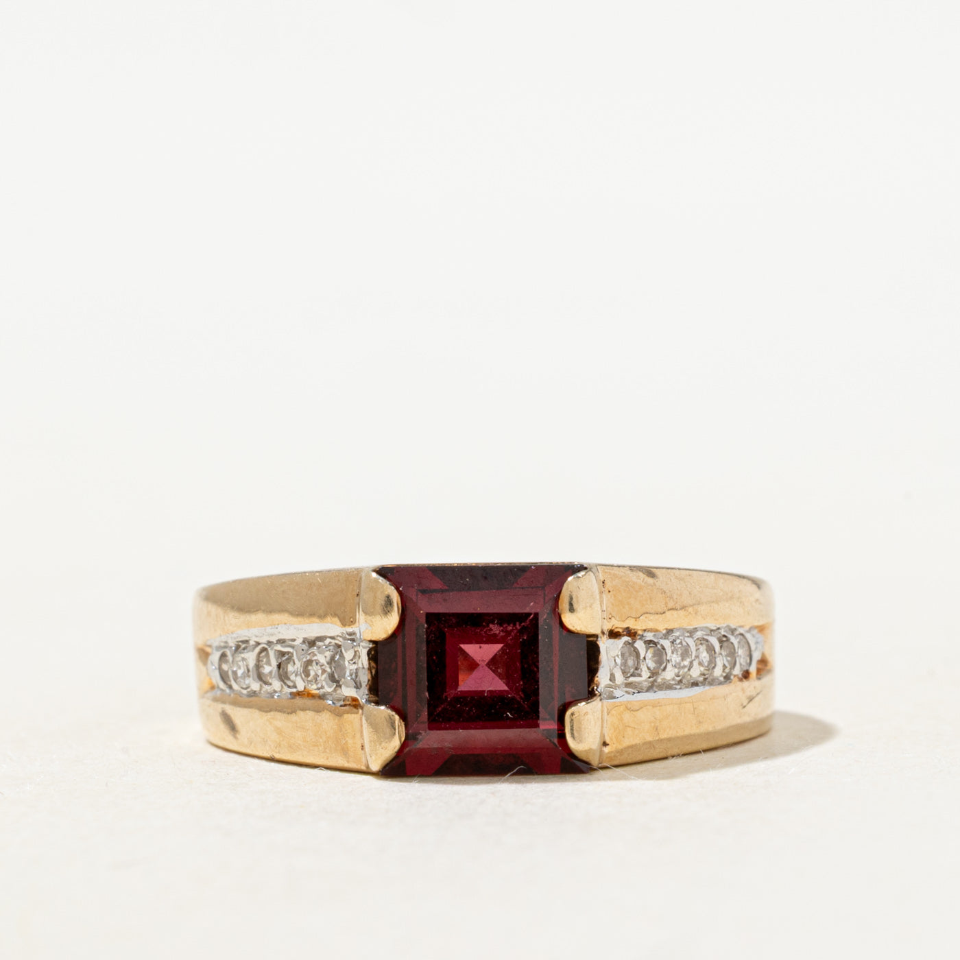 Square Cut Garnet & Diamond Chunky Ring | 1.7ct, 0.09ctw | SZ 7.0 |