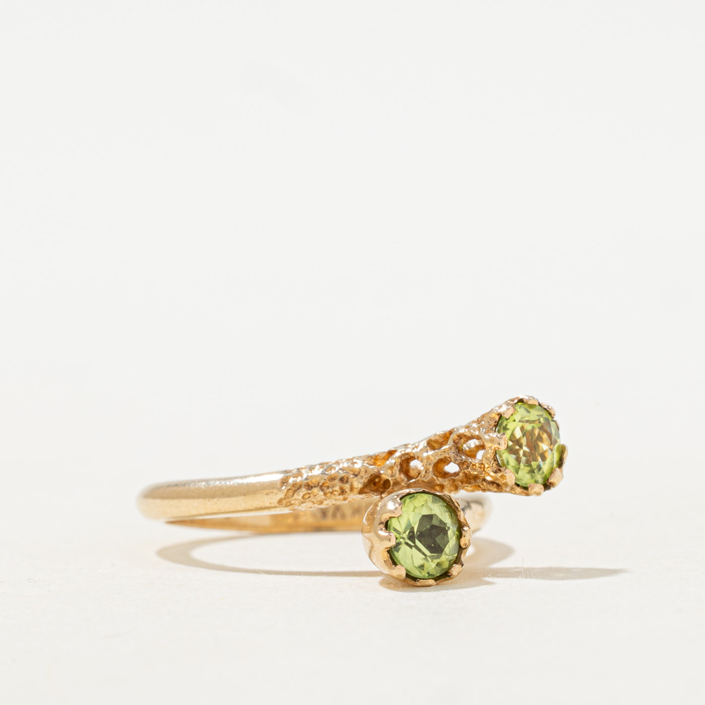 Two Stone Peridot Textured Bypass Ring | 0.7ctw | SZ 5.75 |