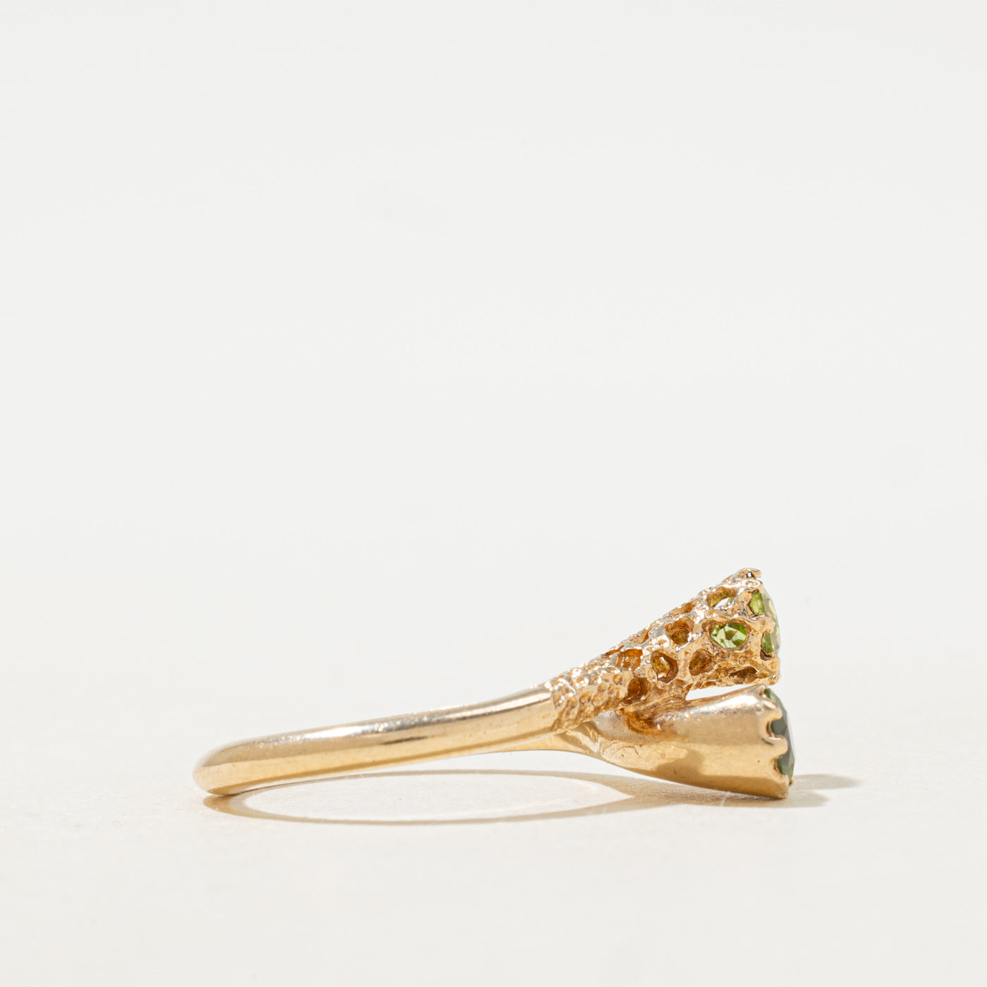Two Stone Peridot Textured Bypass Ring | 0.7ctw | SZ 5.75 |