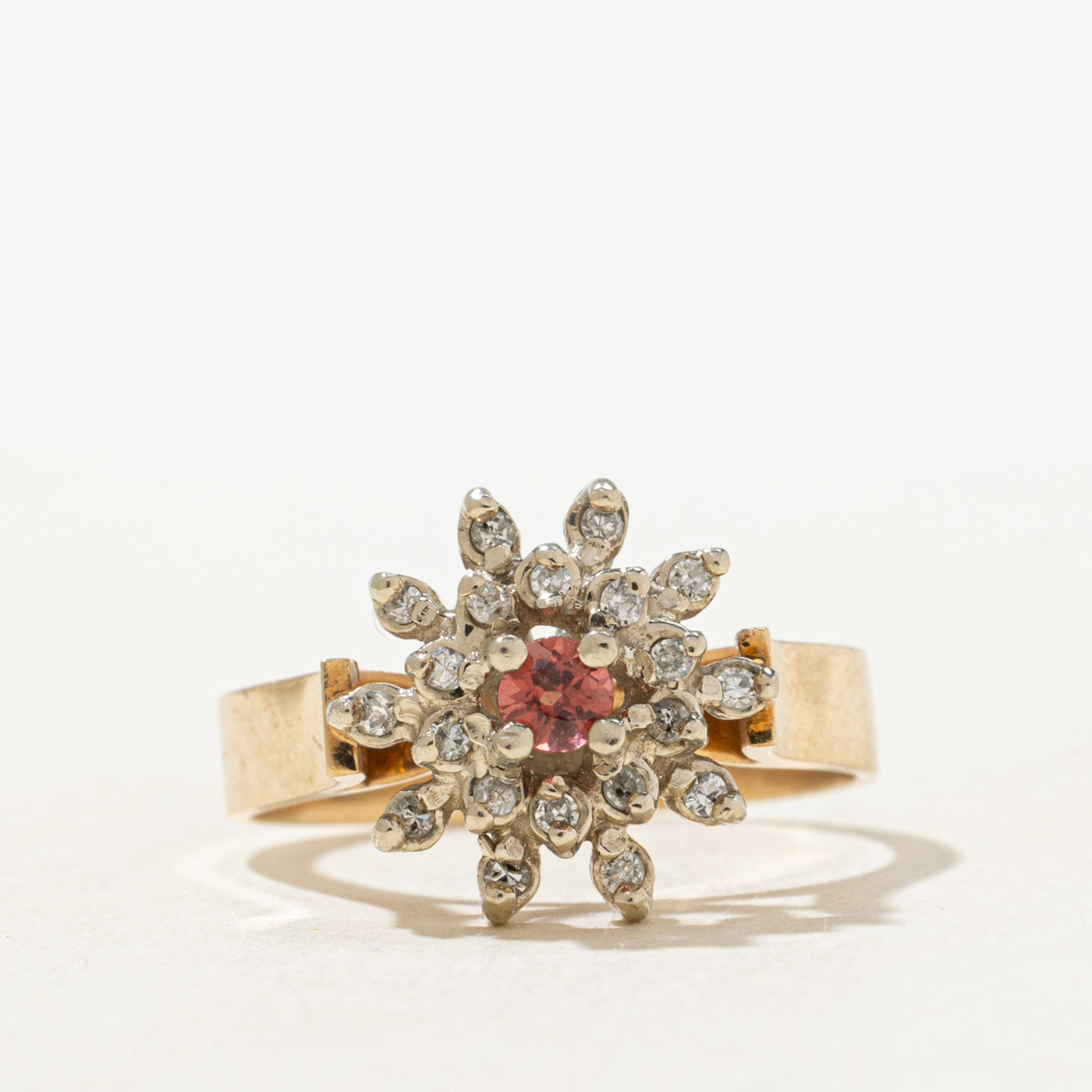 Pink Tourmaline & Diamond Cluster Petal Ring | 0.09ct, 0.1ctw | SZ 6.0 |