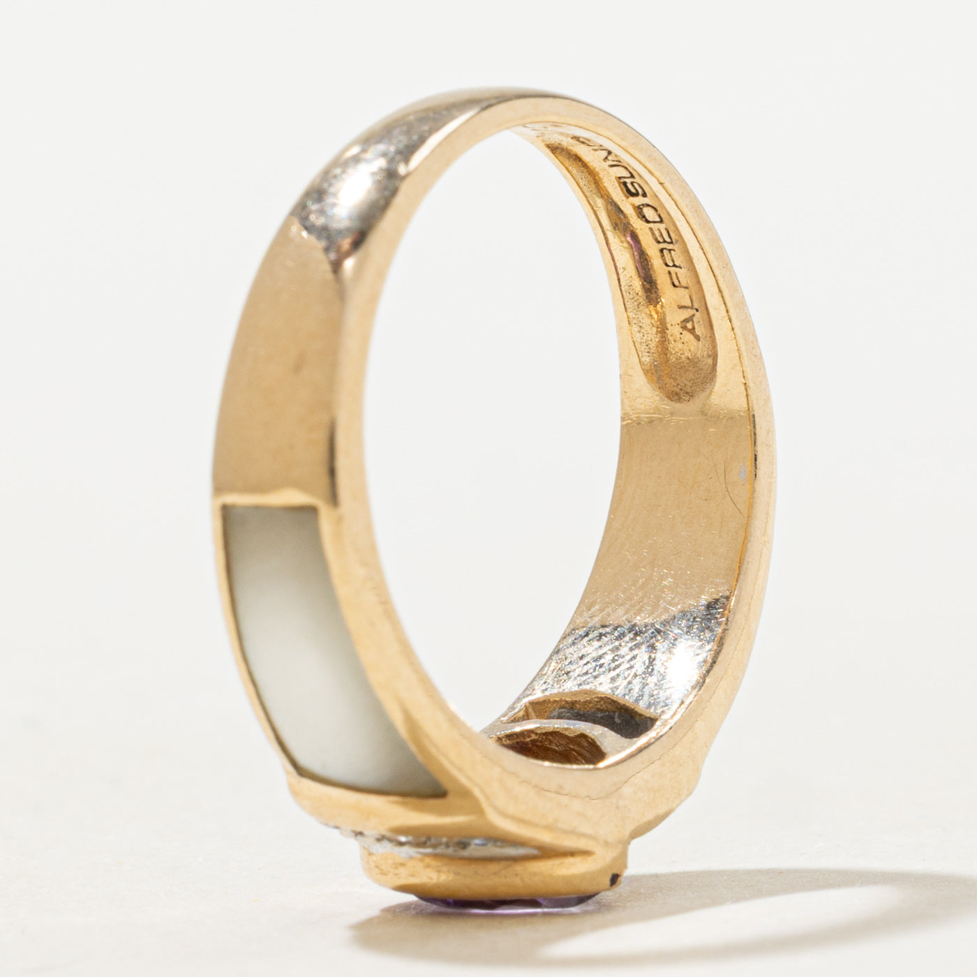 'Alfred Sung' Bezel Set Heart Cut Amethyst, Pearl & Diamond Ring | 0.5ct, 0.03ctw | SZ 6.0 |