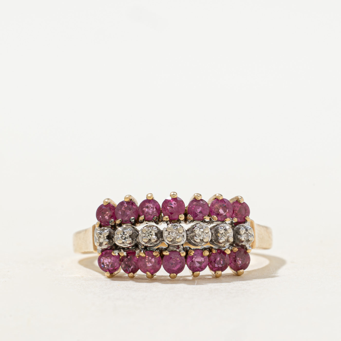 Multi Row Ruby & Diamond Ring | 0.9ctw, 0.03ctw | SZ 9.25 |