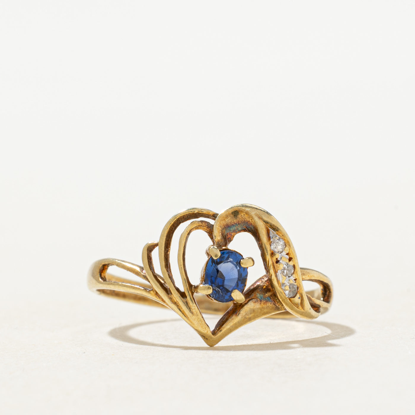 Sapphire & Diamond Openwork Heart Ring | 0.13ct, 0.01ctw | SZ 5.0 |