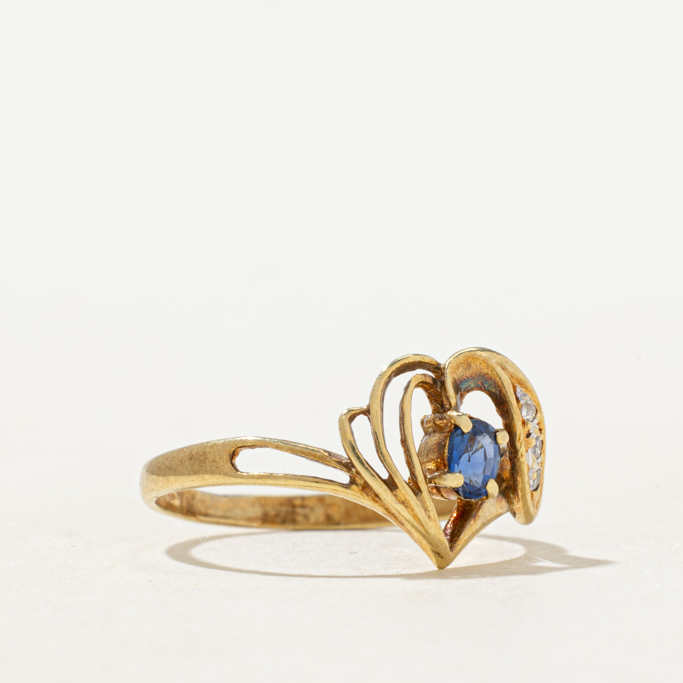 Sapphire & Diamond Openwork Heart Ring | 0.13ct, 0.01ctw | SZ 5.0 |