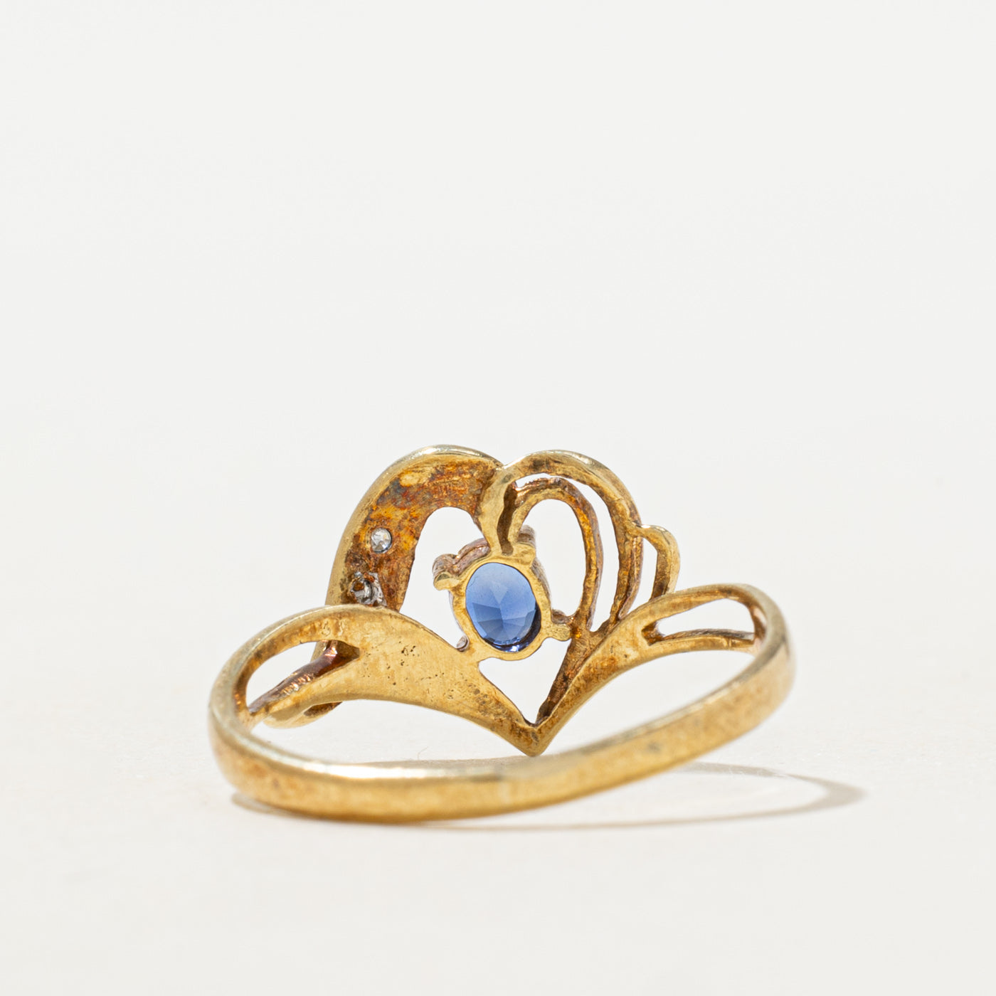 Sapphire & Diamond Openwork Heart Ring | 0.13ct, 0.01ctw | SZ 5.0 |