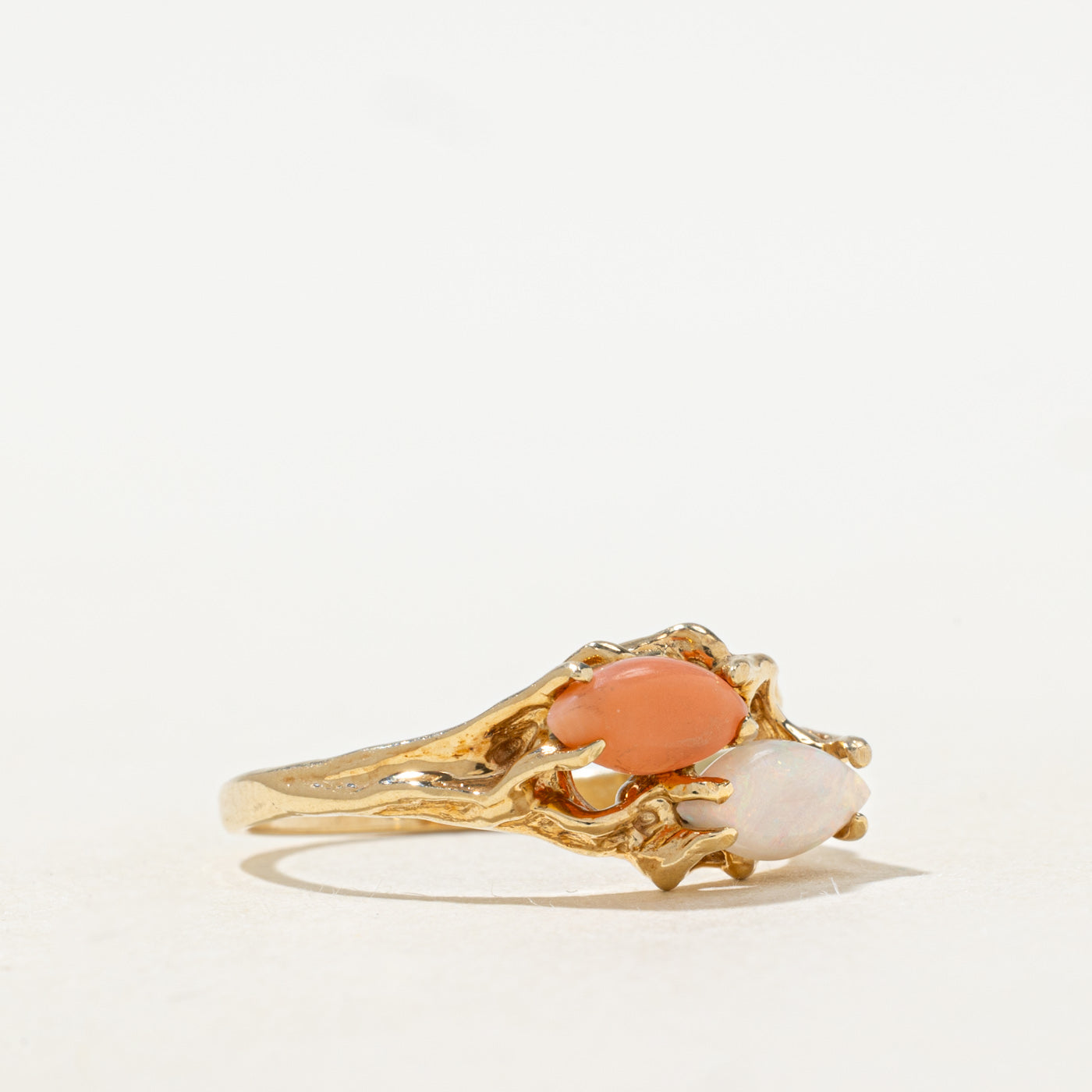 Marquise Cut Coral & Opal Toi Et Moi RIng | 0.55ctw | SZ 7.25 |